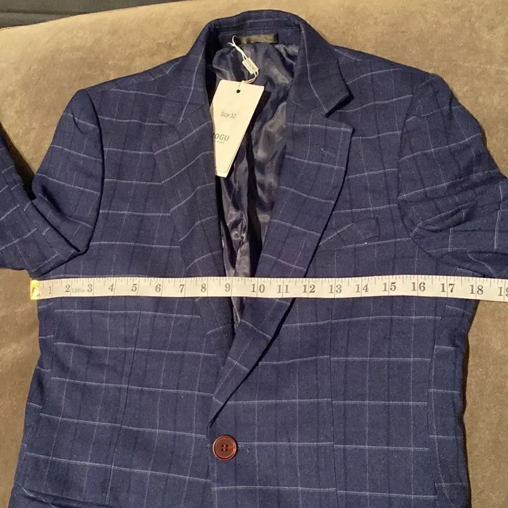 Men’s Plaid Suit Jacket & Vest Single Breasted One Button Business Size 32 NWT